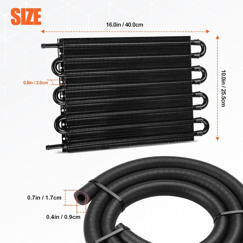 FILTERUP Upgrade 8 Pass Aluminium Transmission Oil Cooler, 5/16" Universal 8 Rows Tube and Fin Cooler Kit Engine with Hose Mounting - Image 3